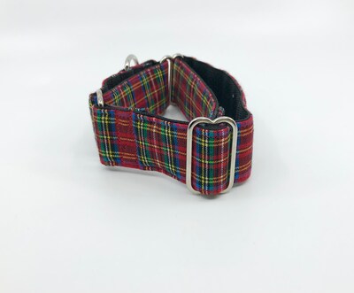 Red Tartan Christmas Martingale Dog Collar With Optional Flower Or Bow Tie Adjustable Slip On Collar Sizes S, M, L, XL - image3